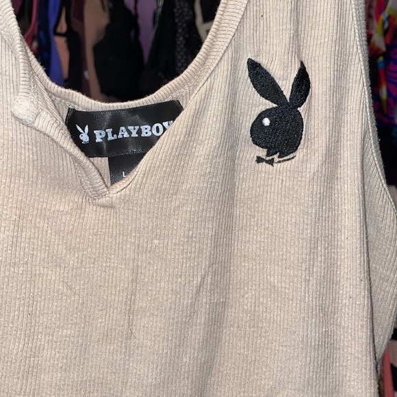 Playboy Bunny cream tan colour crop tank top mild use size large - Picture 3 of 6